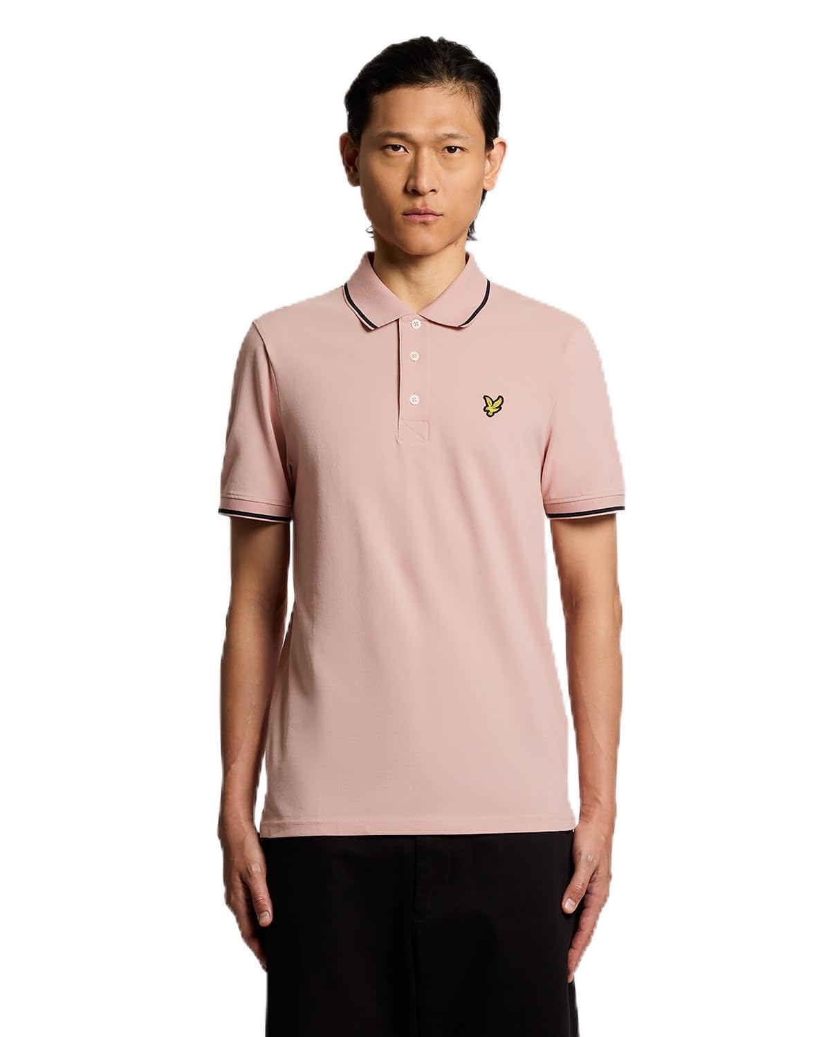 Lyle & Scott Men's Y165 Pink Grapefruit/ Dark Navy Ss Polo Shirts Tipped Polo Shirt /Dark Navy, L