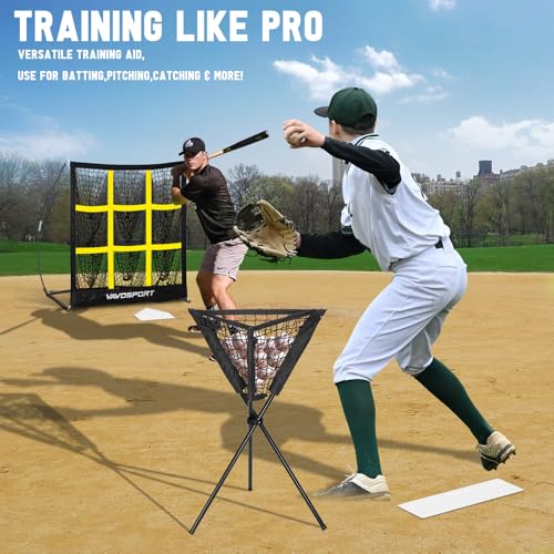 VAVOSPORT 9-Square Pitching Target Net Set - Softball & Baseball Net with Strike Zone, Ball Caddy, Baseball Base Accessories, Softball Training Equipment for Adults, Youth Practice Game