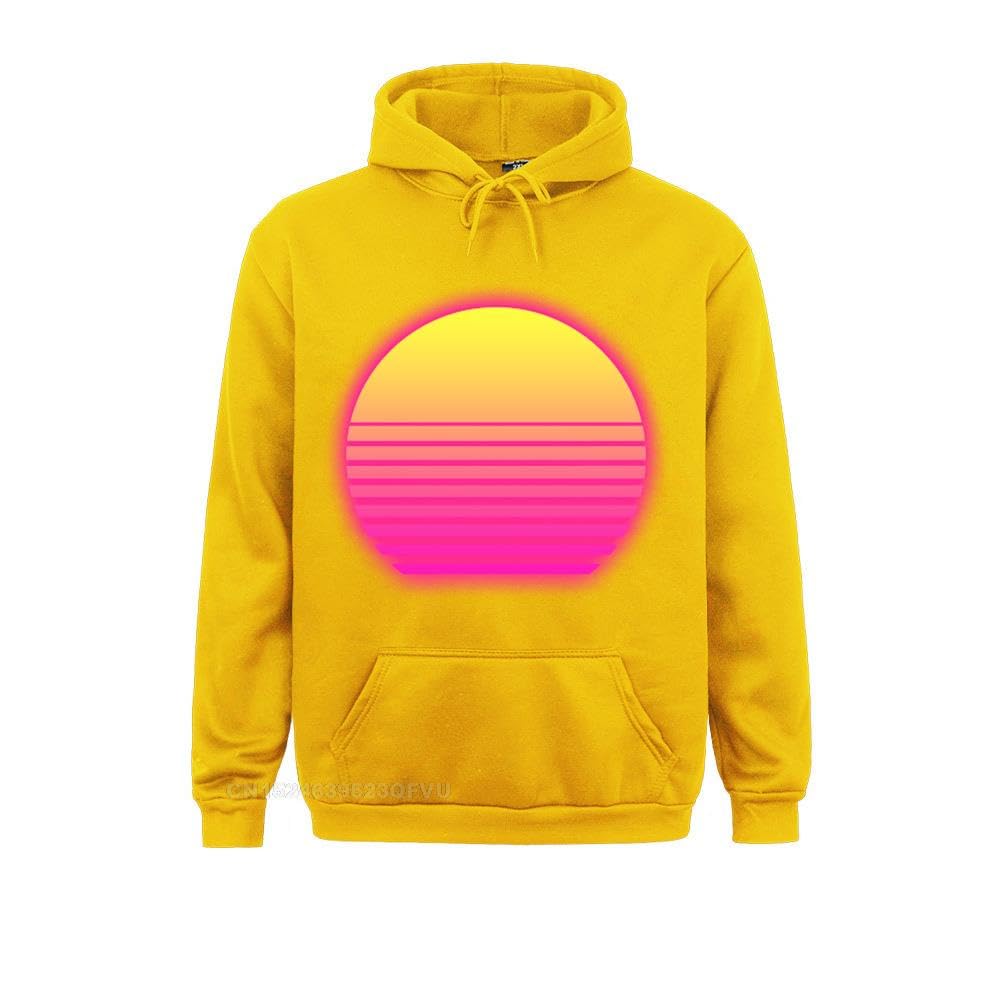 GenericHotline Miami Synthwave Sun Men Sweater Awesome Hoodie Cotton Sweasweater Winter Oversized Streetwear (Yellow, XL)