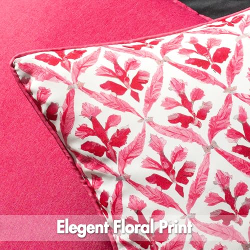 Image of MIULEE Floral Decorative Pillow Covers Set of 2,Block Print Throw Pillowcases Outdoor Boho Farmhouse Vintage Summer Accent Cushion Covers for Couch paito Garden Sofa Bed 18x18 Inch, Hot Pink