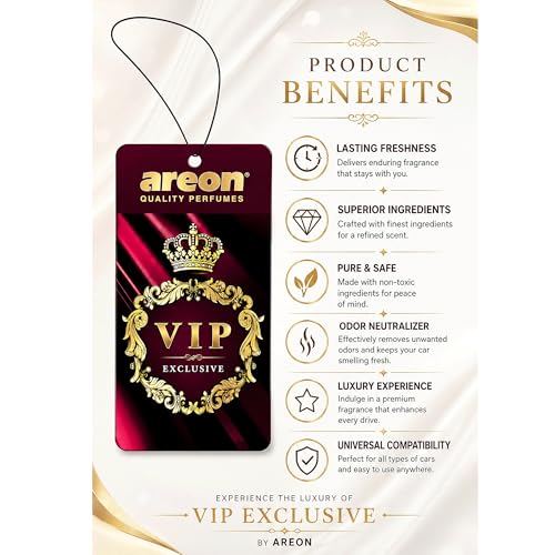 Image of AREON VIP Hanging Car Air Freshener Pack of 3 - Premium Car Perfume with Natural Fragrances, Stylish Hanging Cards Long Lasting Auto Air Freshener for Car, Home, Office & Vehicle Interior - UNIQUE