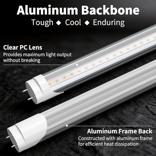 Image of Fluorescent Light Bulbs Replacement 4FT, T8 LED Bulbs 4 Foot Type A+B, 24W (65W Equivalent) 3200LM, 3000K Warm White, 48 Inch Tube, F32T8 or F40T12 LED Replacement, Non-Dimmable, 2-Pack