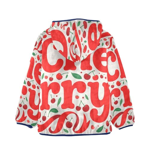 Cherry Pattern with Red Fruits Toddler Fleece Jacket Girl Boys Hooded Fleece Jacket Coat Warm Outwear Zip-up 3-10T2