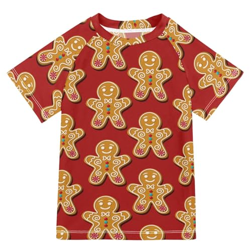 Aflyko Christmas Boys' Swim Shirt Cute Xmas Gingerbread Rash Guard Beachwear Sun Protection Fishing Hiking Camping Surfing Swimming Toddler Infant Summer Daily T-Shirt, 4T Multicoloured