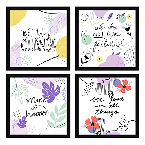 Image of ArtX Paper Motivational Quotes Be The Change Wall Art Painting, Framed Paintings For Home Office Decor 20 X 20 inches, 10.0 X 10.0 each, Multicolor Posters With Frame, Set of 4