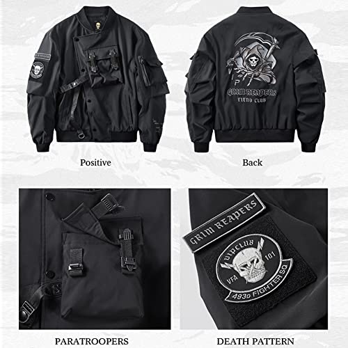 Reaper Embroidered Bomber Jacket Men Streetwear Black Cargo Jackets Coats Baseball Jacket4