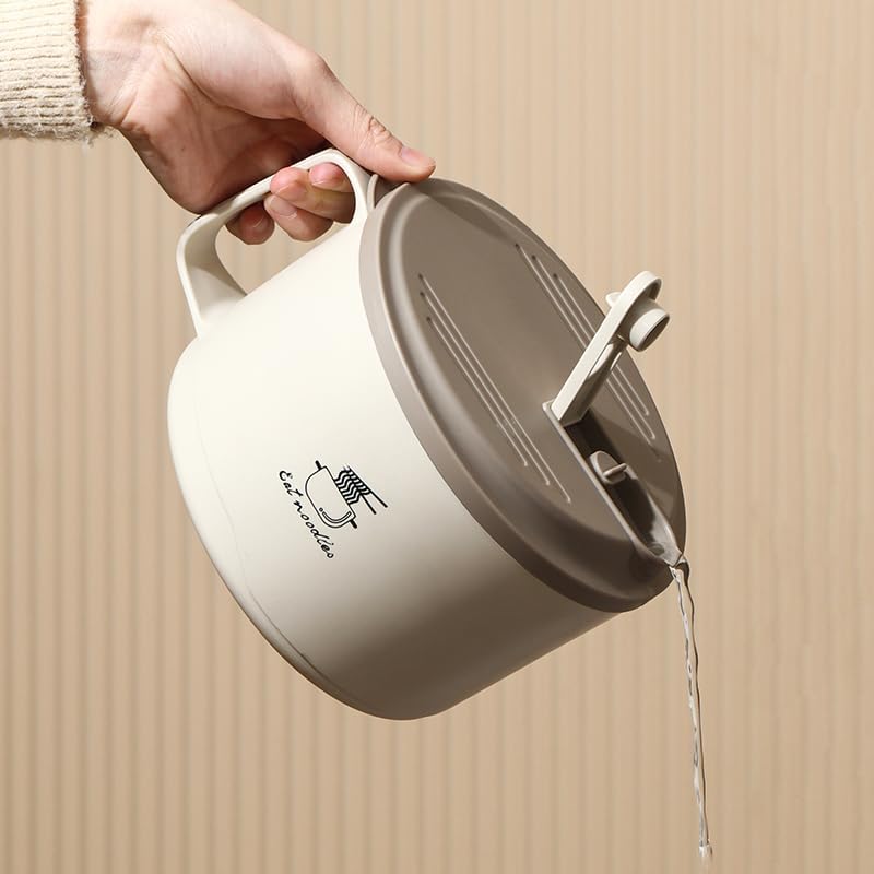 1700ml Heat-Insulated 304 Stainless Steel Ramen Bowl with Phone Holder Lid – BPA-Free, Portable Lunch Bowl for Camping, RV, Hiking, Office & Travel (Beige) image 5