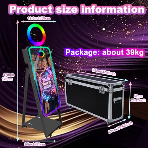 Image of Mirror Photo Booth Selfie Led Frame Portable Touch Screen Magic Mirror Booth Machine for Wedding Party Events (40 inch(Black)+Flight Case) (Black)