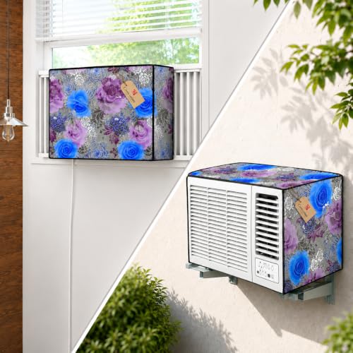 Image of Window AC Cover for 1.5 Ton AC | Waterproof Indoor & Outdoor AC Cover Combo | Dustproof UV Resistant Elastic | Protects from Sun Rust Scratches | Outdoor 69x61x48 cm & Indoor 69x48x10 cm
