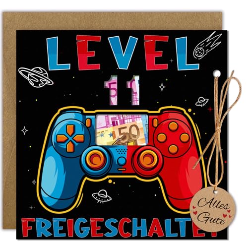 WenmthG Geldgeschenke Geburtstag 11 mit Umschlag, Karte 11 Geburtstag Jungs - Geschenke für 11 Jährige Jungen - 11. Geburtstag Zocker Geschenke, Coole Sachen für Jungs, Gaming Geldgeschenke Verpackung