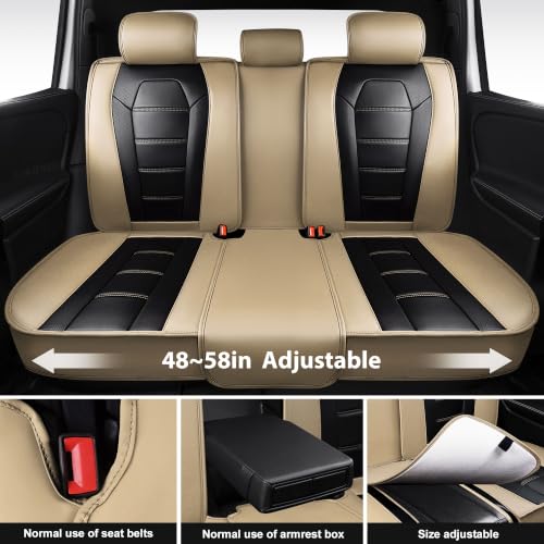 Image of CAR PASS Nappa Leather Car Seat Covers Full Set Faux Leather, Black Beige | Luxury Nappa Leather,360 Full Protection,Water resistant,3D Foam Comfort,Universal Fit for Most Cars SUV Truck,Scratch proof