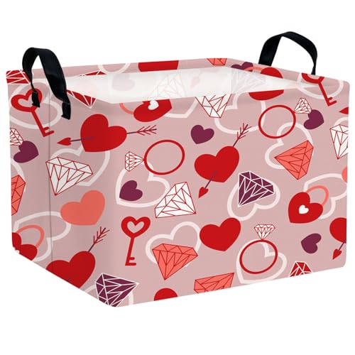 Image of Valentine's Day Basket Gift for Empty Cute Heart Large Storage Bin for Kid and Baby Room Decor (Diamond Key Lock Love)