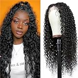 AUOCATTAIL 13x4 Deep Wave Lace Front Wigs Human Hair Curly Glueless Wigs Transparent Lace Pre Plucked with Baby Hair for Women 28 Inch
