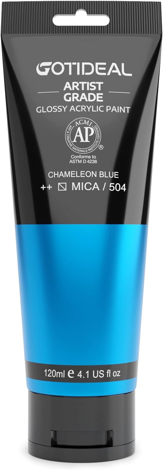 Iridescent Acrylic Paint Chameleon Blue Tubes(120ml, 4.1 oz) Non Toxic Non Fading,Rich Pigments for Painters,Ideal for Canvas Wood Clay Fabric Ceramic Craft Supplies