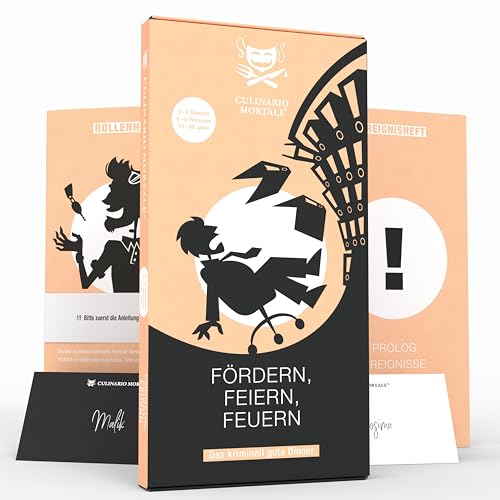 CULINARIO MORTALE® – Fördern, feiern, feuern - Krimidinner für Zuhause für 6 bis 8 Personen - unterhaltsames Krimi Dinner für Zuhause - Krimispiele für Erwachsene
