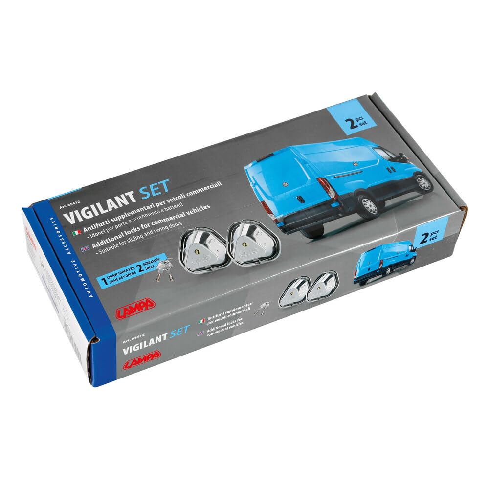 Lampa 65412 Vigilant, Kit 2 Serrature aggiuntive per Porte Veicoli Commerciali