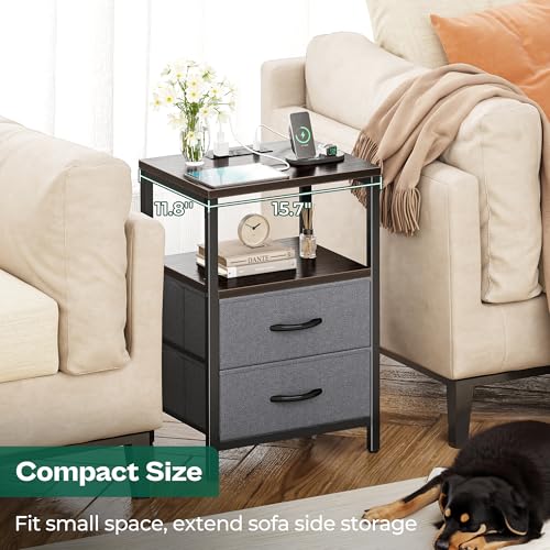 Image of Huuger Nightstands Set of 2, End Tables with Charging Station, Side Table