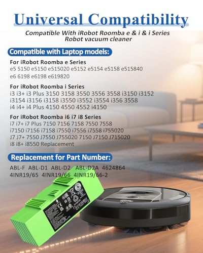 Image of ABL-F Battery Replacement for Roomba Compatible with Roomba i7 i7+ i8 i8+ j9 j9+7150 7156 7158 7550 7558 i6 i4 4150 i4+ 4550 4552 i3 i3+ e5 e5150 e5152 e5154 e5158 e6 J7 4460mAh 64.2Wh