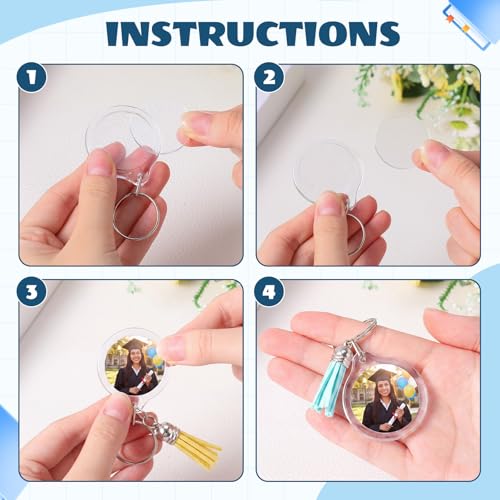 Image of Yaomiao Acrylic Photo Keychain with Tassel Clear Blank Custom Keychain Frame Holder Insert Picture Keyring Making Kit