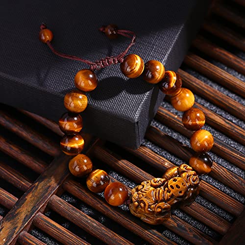 Xiaocao8 Handmade Good Luck Bracelet Chinese Pixiu Tiger Eye Stone Beaded Bracelets for Men and Women Feng Shui Jewelry (10MM) - Image 6