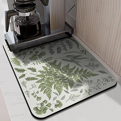 Dish Drying Mats For Kitchen Counter, Absorbent Quick Dry Dish Mat Drying Kitchen Mat, Non-Slip Rubber Backed Green Plants Kitchen Drying Mat 18"X24" #TOP2