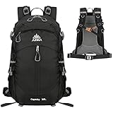 Mochila Trekking 30L, Compacta com Costas Ventiladas, Leve e Resistente à Chuva, Cinza, Ideal para Caminhadas e Viagens (Preto)
