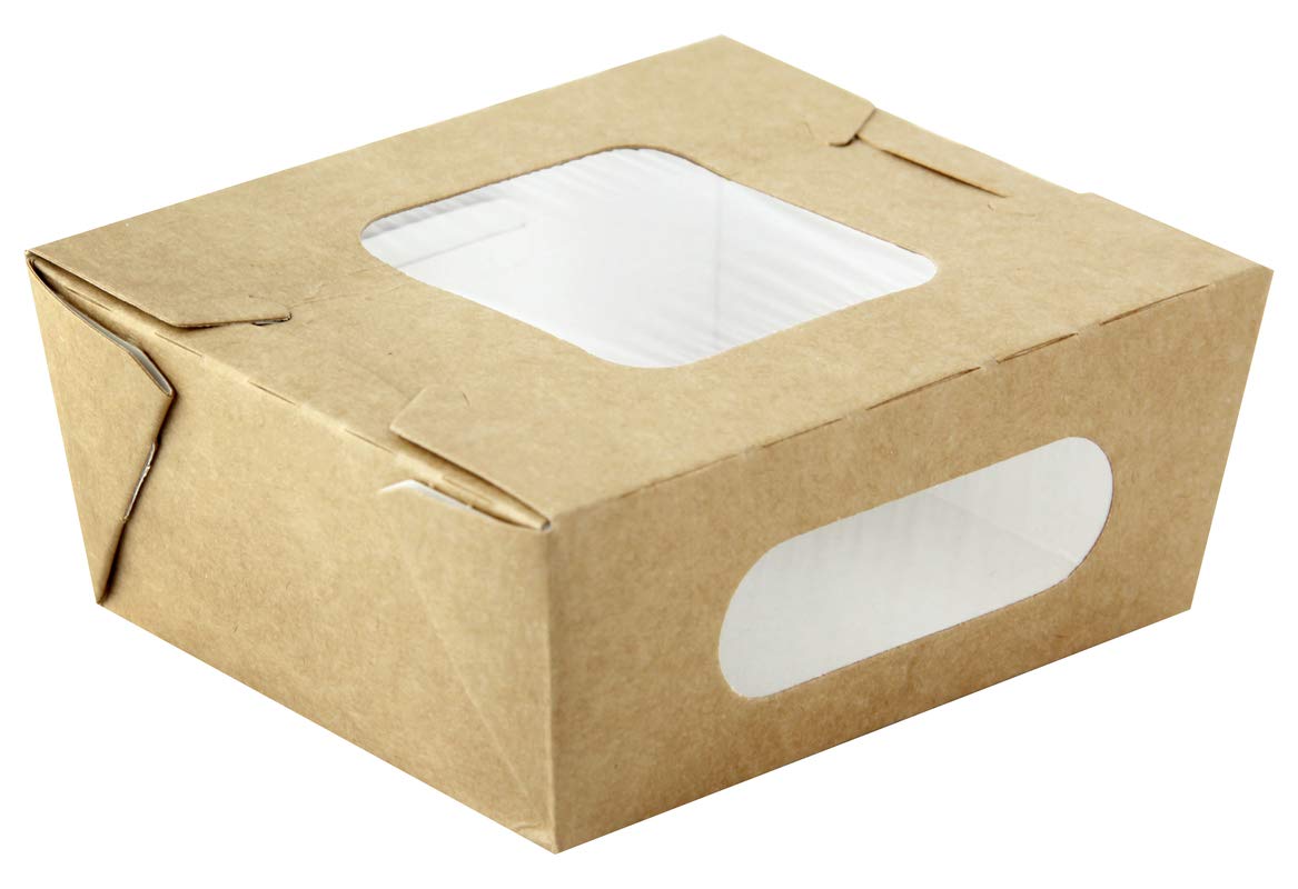 PacknWood 210BOXS502 - Caja de ensalada para llevar con ventanas (100), contenedores para preparar comidas con tapas y ventanas transparentes (16 onzas, 4 x 3.7 x 1.8 pulgadas)