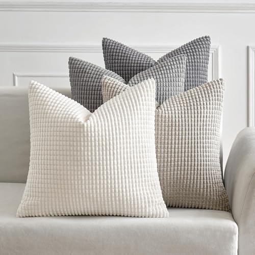 MIULEE Graue Serie Dekorative Kordsamt Kissenbezug 60x60 4er Set Sofakissen – Ansicht 1