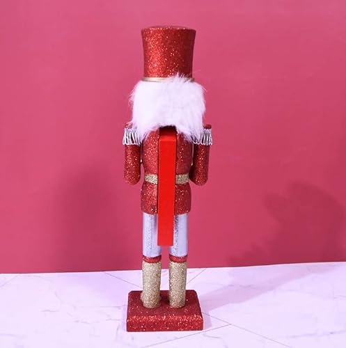 Miniatura 5 de CYee Cascanueces de madera de Navidad, adorno tradicional festivo de 14 pulgadas, figura de rey y soldado, muñeca de cimitarra de plumas rojas para