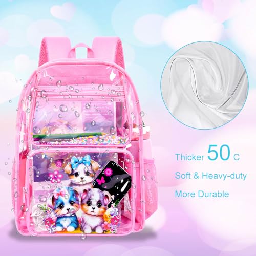 gxtvo Clear Backpack for Girls and Boys, Kids Transparent Bookbag, 3PCS Cute See Through School Bag for Elementary Prechool3