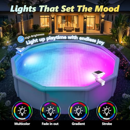 Askyli Solar Pool Lights for Steel Wall Above Ground Pools, 7-Color 3-Dynamic Modes Above Ground Pool Lights Solar, Waterproof Pools Accessories, High LED Pool Light with 5H Auto Off Timer-1PK — view 2