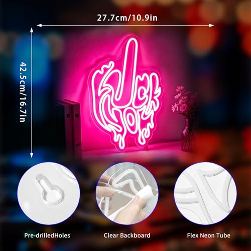 Image of Finger Neon Sign, Neon Signs for Wall Decor - Pink LED Signs for Bedroom, Man Cave, Gaming Room, Bar, Party Decor - USB Powered Light Up Sign Halloween Christmas Decoration Gift