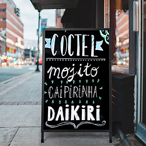 Gootue Heavy Duty Slide-In Folding A-Frame Sidewalk Sign 24X36 Inch Black Coated Steel Metal Double-Sided #TOP6