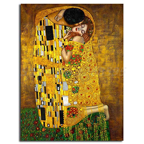 Cuadro sobre Lienzo 1 Pieza Cuadro simbólico El beso de Gustav Klimt Impresión en Lienzo Imagen Estiramiento y marco Decoración hogareña Mural regalo dormitorio sala Listo para colgar 50x70cm