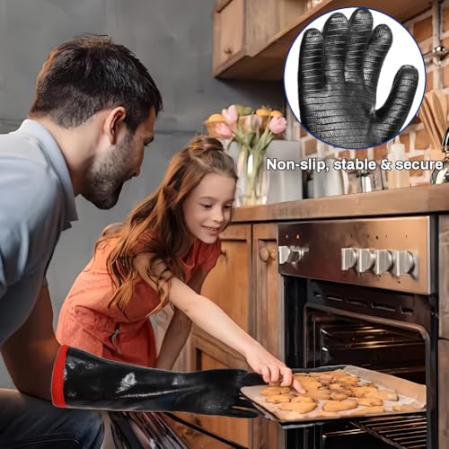 AMFUN 45CM Grillhandschuhe Hitzebeständig Extra Lang, Neoprenhandschuhe Hitzebeständig, Ofenhandschuhe Mit Wärmeisolierung rutschfeste Und Schneidfeste Protektoren Für Kochen, Backen & Grillen