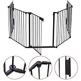 JAXSUNNY 5-Panel Metal Baby Safety Gate Child Toddler Fireplace Fence Hearth Screen Gate Black