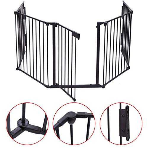 JAXSUNNY 5-Panel Metal Baby Safety Gate Child Toddler Fireplace Fence Hearth Screen Gate Black