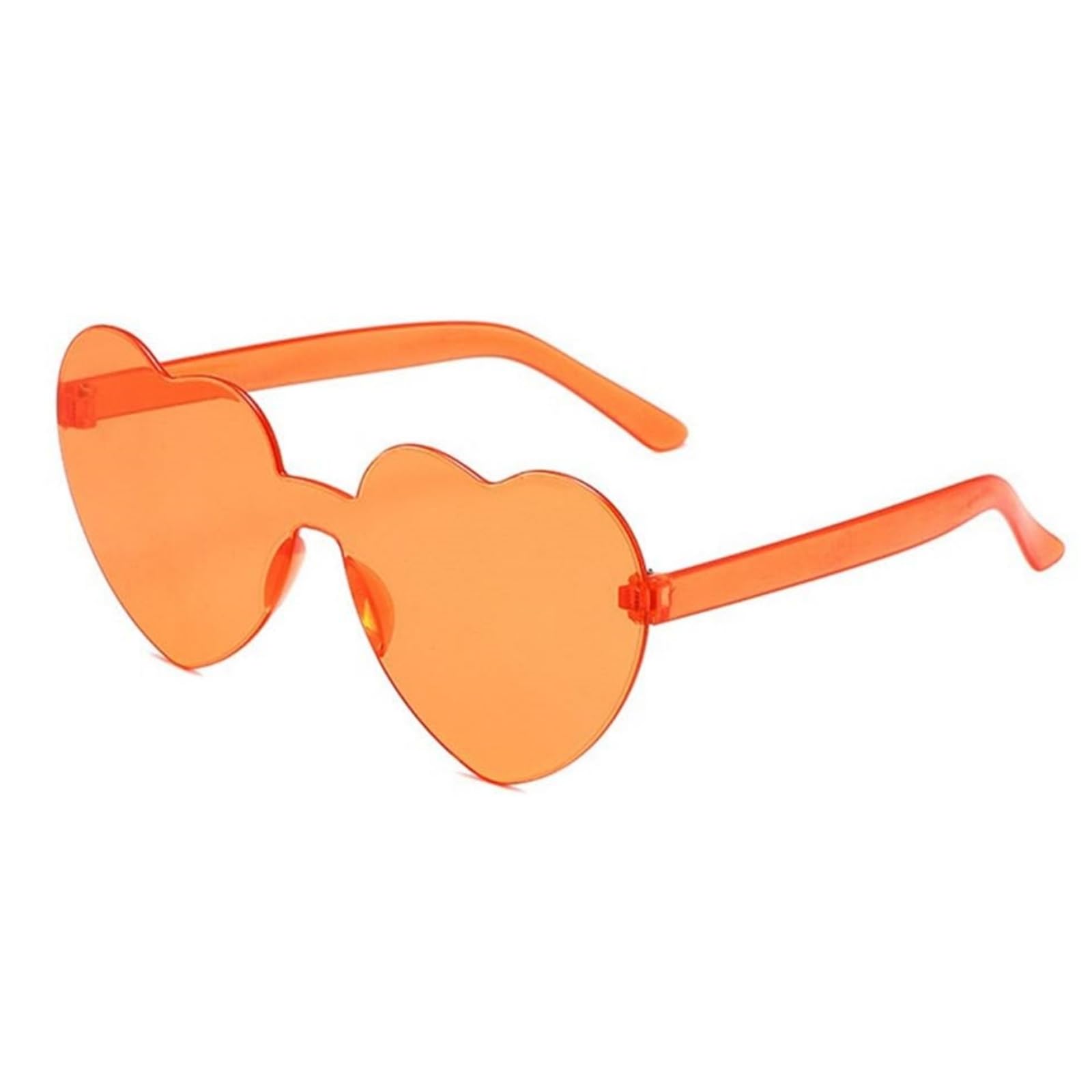 ASYHV Herzform Sonnenbrille Randlos, Orange und Rot, Kunststoff, Retro-Stil, 64mm Linsenbreite, Unisex Party Brille