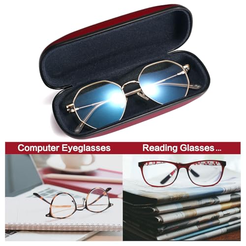 Image of Vemiss Hard Shell Glasses Case, Unisex Portable Metal Eyeglass Case (Burgundy)