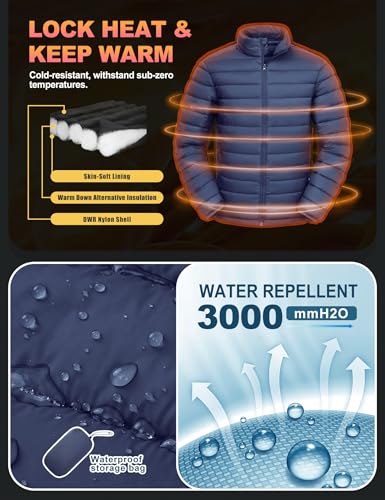Men's Lightweight Packable Puffer Jacket Warm Insulated Winter Jackets Water-Resistant Puffy Coat for Casual Hiking Travel4