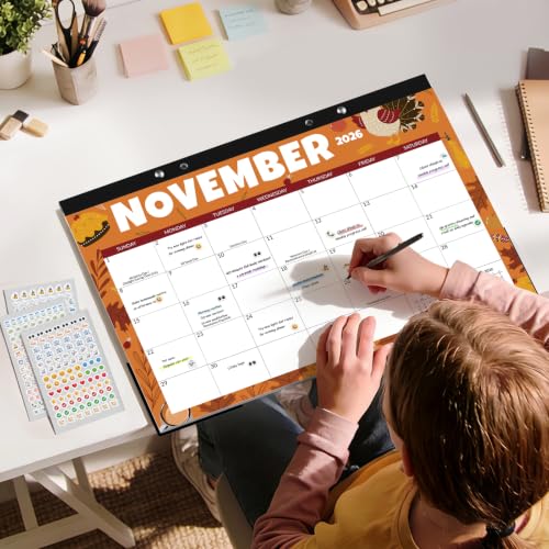 Image of SUNEE Desk Calendar 2027 - 17 inch x 12 inch Desk Pad Calendar, 18-Month Monthly Planner Oct. 2026 - Mar. 2028, Desktop Calendar with 308 Planner Stickers, Plastic Protective Corners for Office, School and Home, Seasons Color