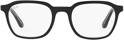 Ray-Ban RX5390 Square Prescription Eyeglass Frames, Black On Transparent/Demo Lens, 52 mm