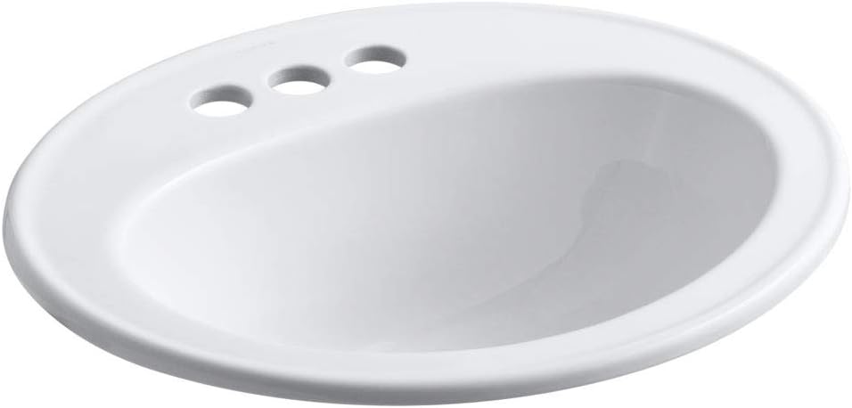 Kohler Pennington 20-1/4 in. Oval Top-Mount Vitreous China Bathroom Sink in White with Overflow Drain K-R2196-4-0