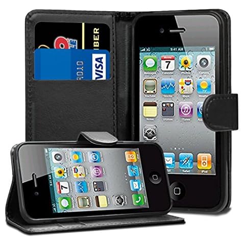 iPhone 4 4S Case, [Card Holder] Magnetic Luxury PU Wallet Cover - Id Holder Flip Leather Case for iPhone 4 4S (Black) Cover