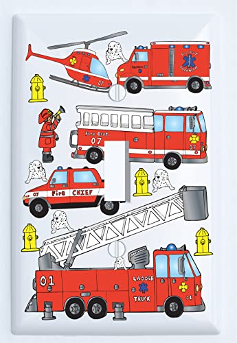 Fire Trucks Light Switch Plate Cover Single Toggle/Fire Engines/Firetruck Wall Decor