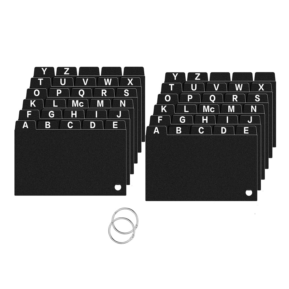 Jiyaohui Black 62 Pieces Index Card Dividers 3X5, Alphabetical Tabbed Index Card Dividers With Ring Index Card Organizer