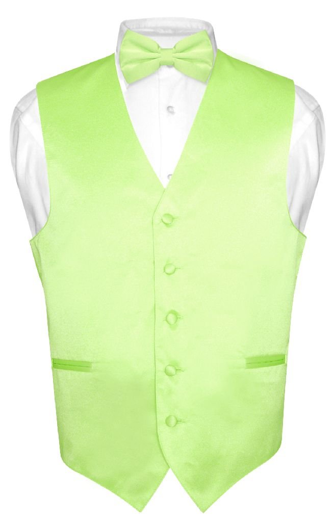 vesuvio napoli Men's Dress Vest & Bowtie Solid Lime Green Color Bow Tie Set for Suit or Tuxedo-picture-39