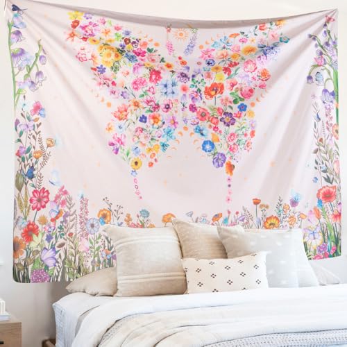 Jhdstore Butterfly Tapestry Wall Hanging Botanical Flowers Tapestries for Bedroom Aesthetic Room Decor Floral Wall Tapestry 51”x59”