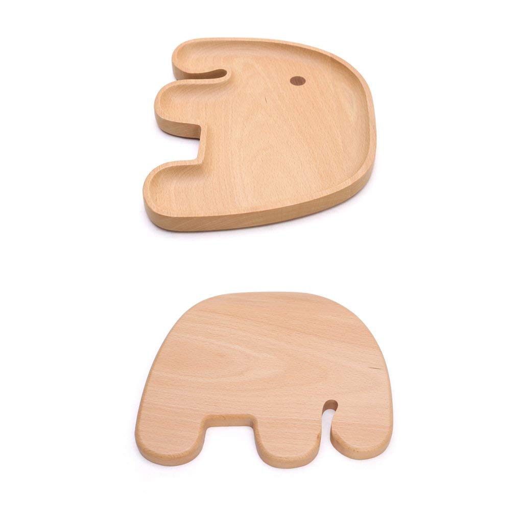 Piatto da frutta in legno per bambini, con elefante, insalatiera multifunzionale per snack e dolci, 24,8 x 12,8 x 2 cm