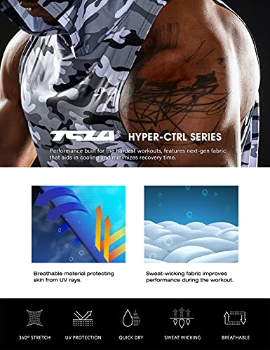 Tsla Men's Muscle Tank Tops, Dry Fit Sleeveless Hoodie Workout Shirts, Cut Off Athletic Gym Shirt, Hoodie Camo Black/Camo Grey, X-Large #TOP3